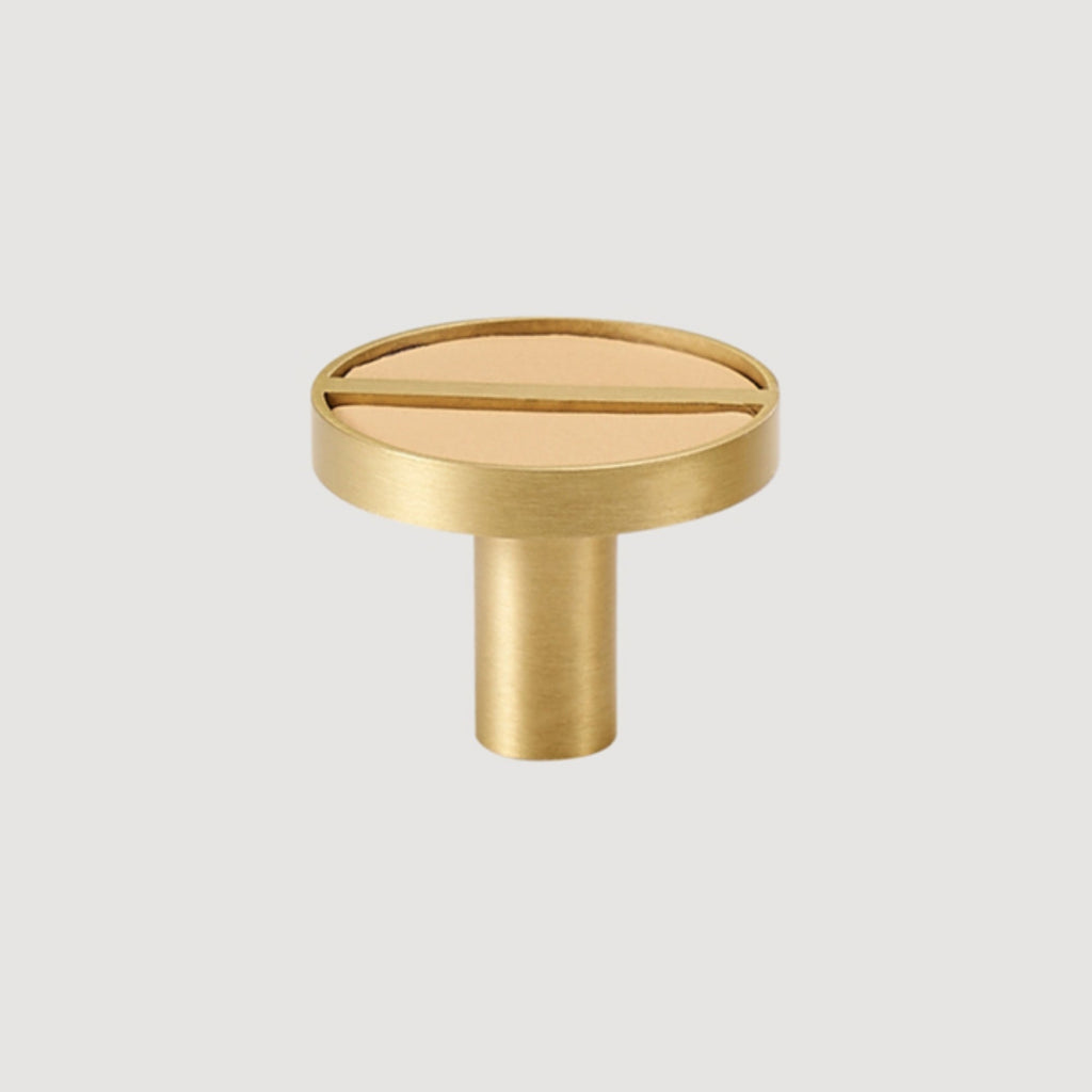 Knop 1076 | Messing + Leer | Beige